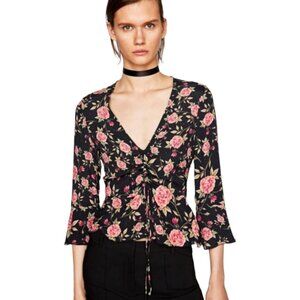 Zara Women's Rose Peplum Top - Black & Pink - US M